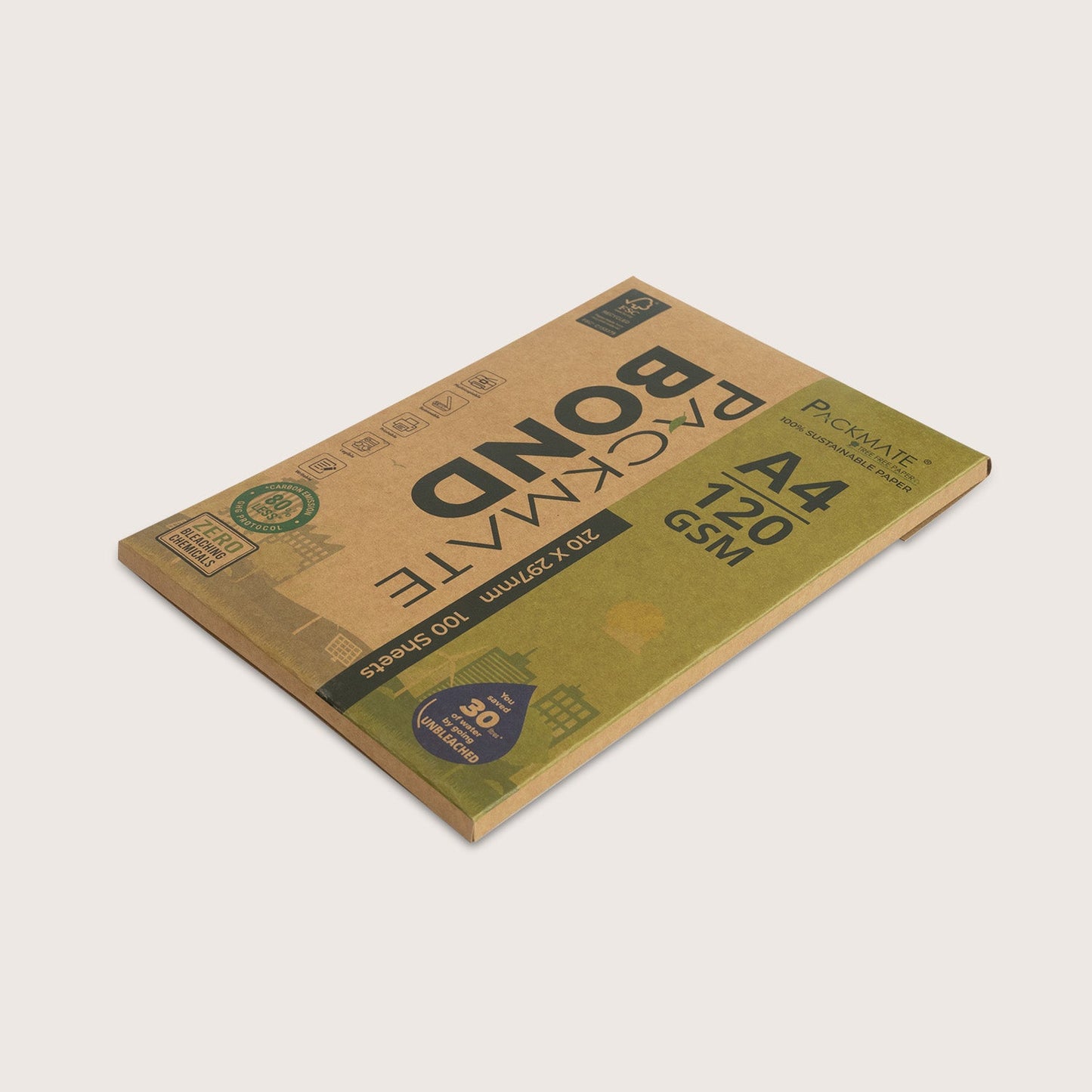 Packmate Bond Paper (Letterhead Paper) (120 GSM | A4 Size - 100 Sheets) (Not Bright White) | Made From 100% Recycled Paper