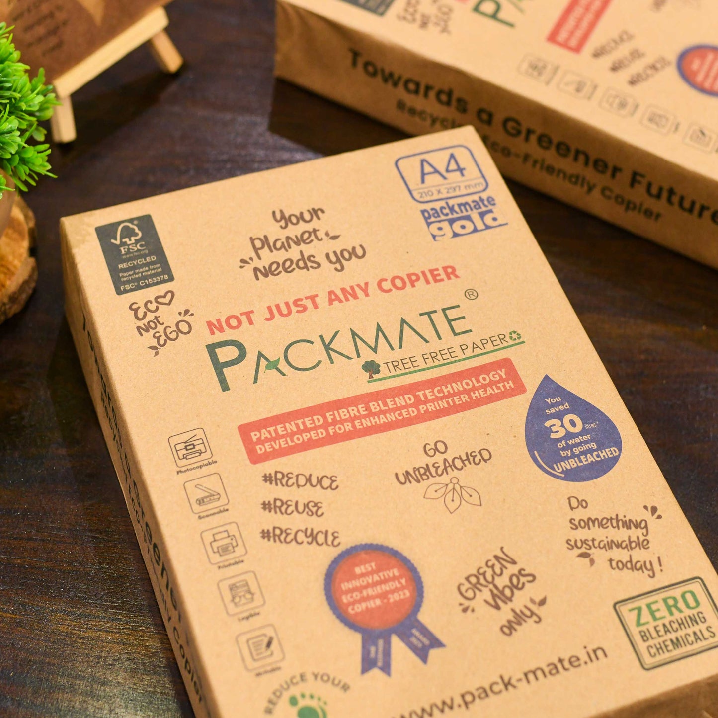 Packmate Gold A4 Paper Ream (500 Sheets) (Not Bright White) | Eco-Friendly 100% Recycled Copier Paper | Smooth, Durable, and Affordable for Sustainable Printing