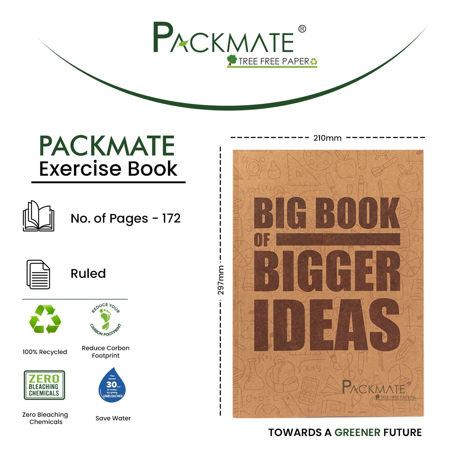 Packmate A4 Exercise Book - Ruled (Pack of 3) Made From 100% Recycled Paper
