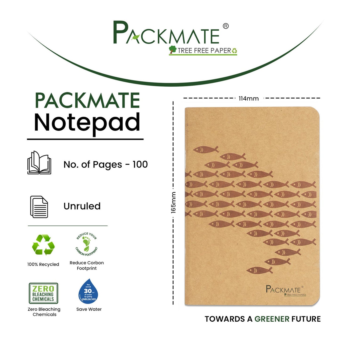 Packmate Unruled Notepad (Pack of 5) Made From 100% Recycled Paper