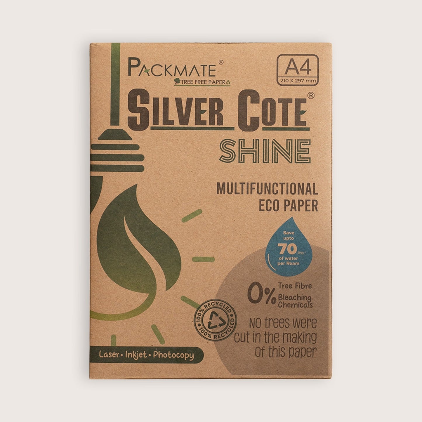 Packmate Silvercote Shine White A4 Copier, 500 Sheets | Made From 100% Recycled Paper
