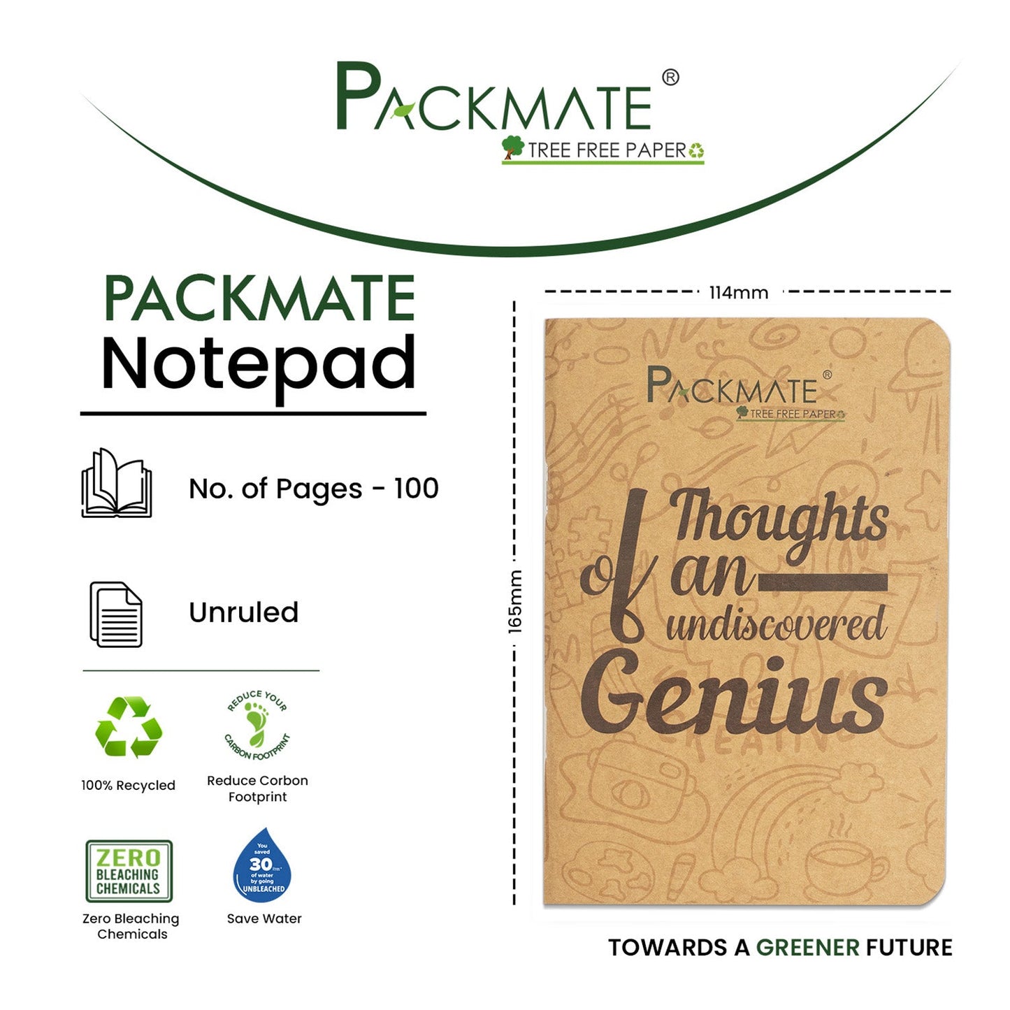 Packmate Unruled Notepad (Pack of 5) Made From 100% Recycled Paper