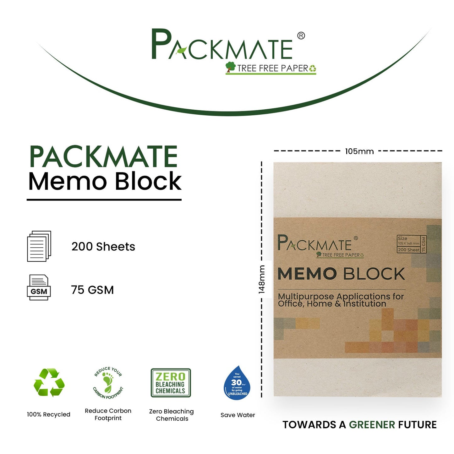 Packmate Memo Block (Pack of 5) Made From 100% Recycled Paper