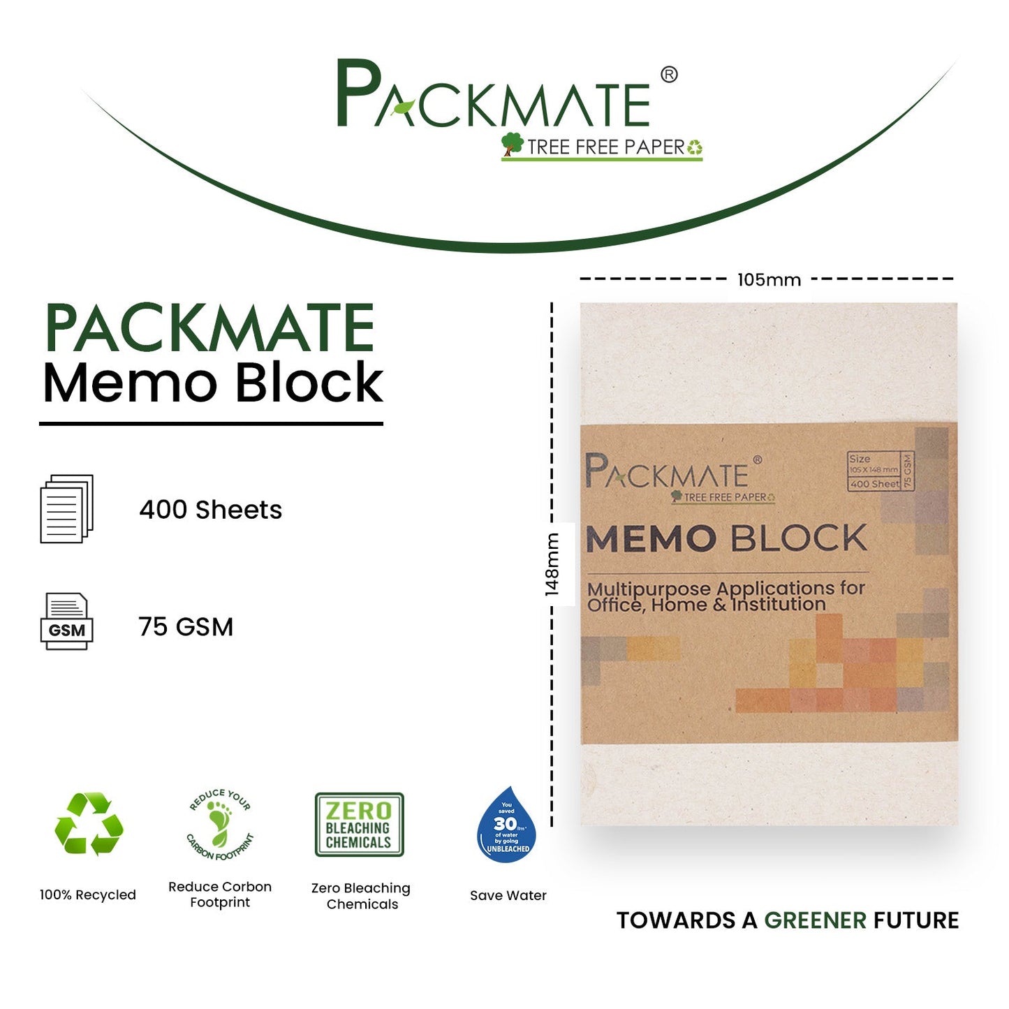 Packmate Memo Block (Pack of 5) Made From 100% Recycled Paper