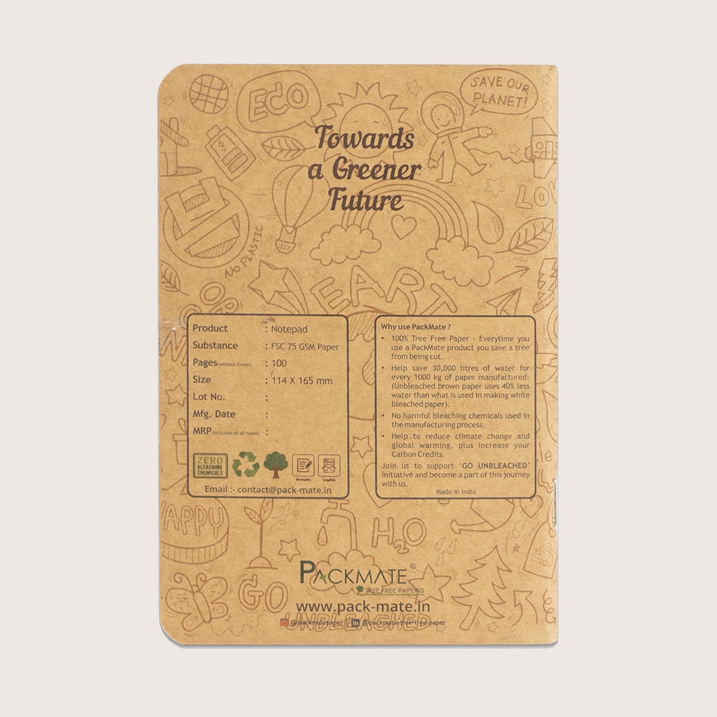 Packmate Unruled Notepad (Pack of 5) Made From 100% Recycled Paper