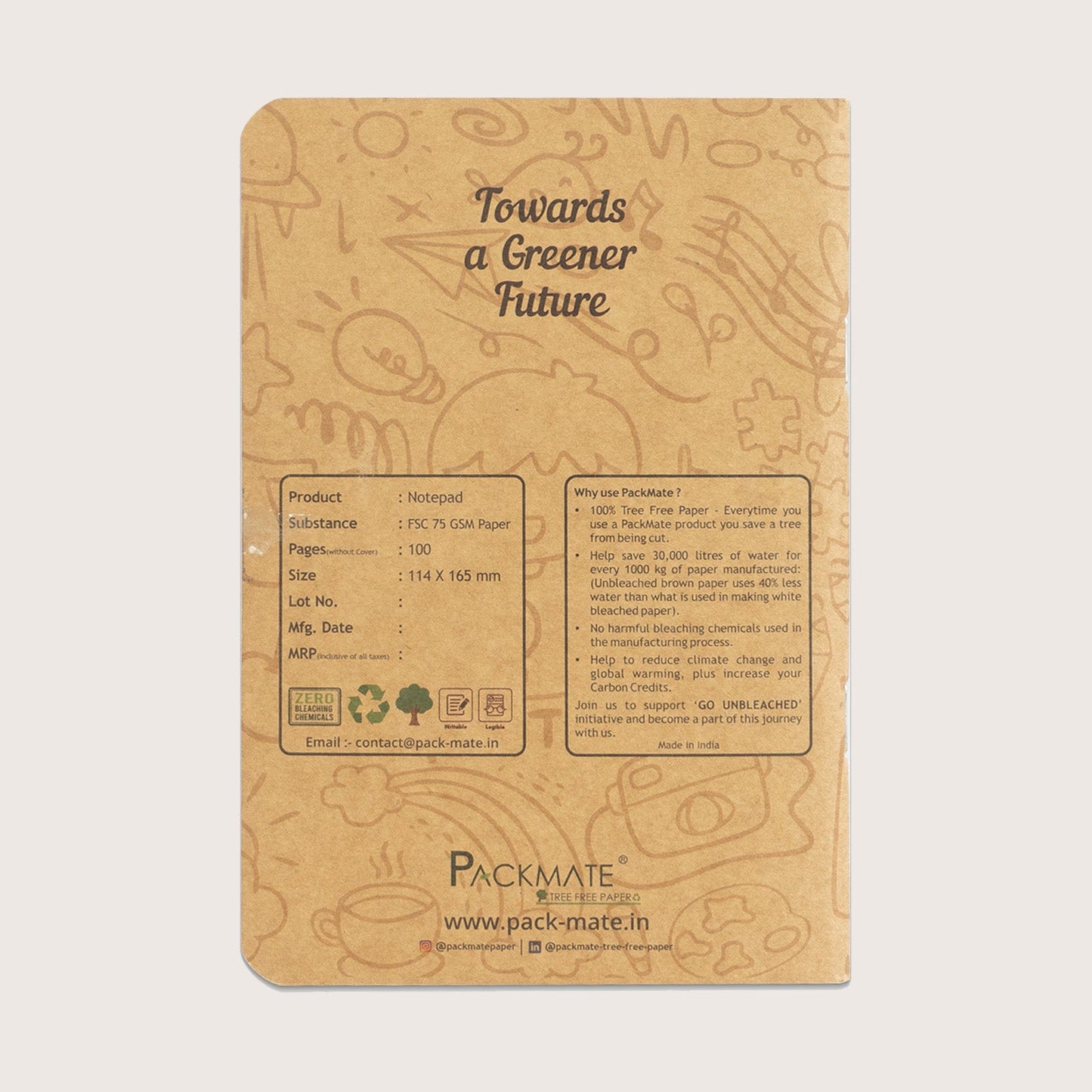 Packmate Unruled Notepad (Pack of 5) Made From 100% Recycled Paper