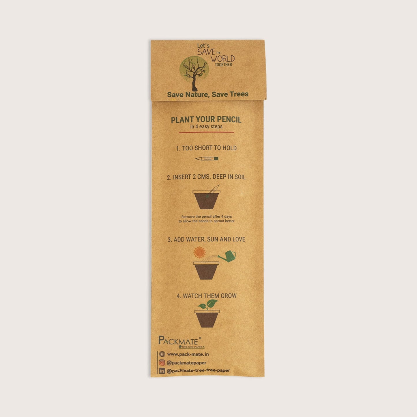 Packmate Plantable Seed Pencil |Set of 5 Pencil (Pack of 3) Made From 100% Recycled Paper