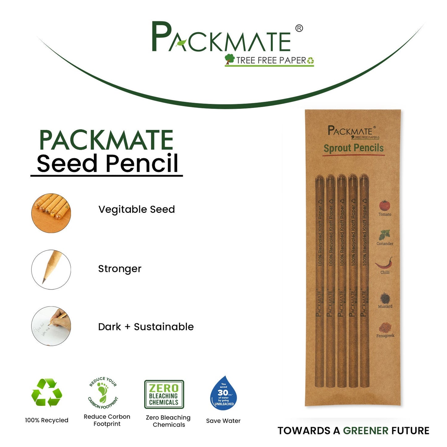 Packmate Plantable Seed Pencil |Set of 5 Pencil (Pack of 3) Made From 100% Recycled Paper