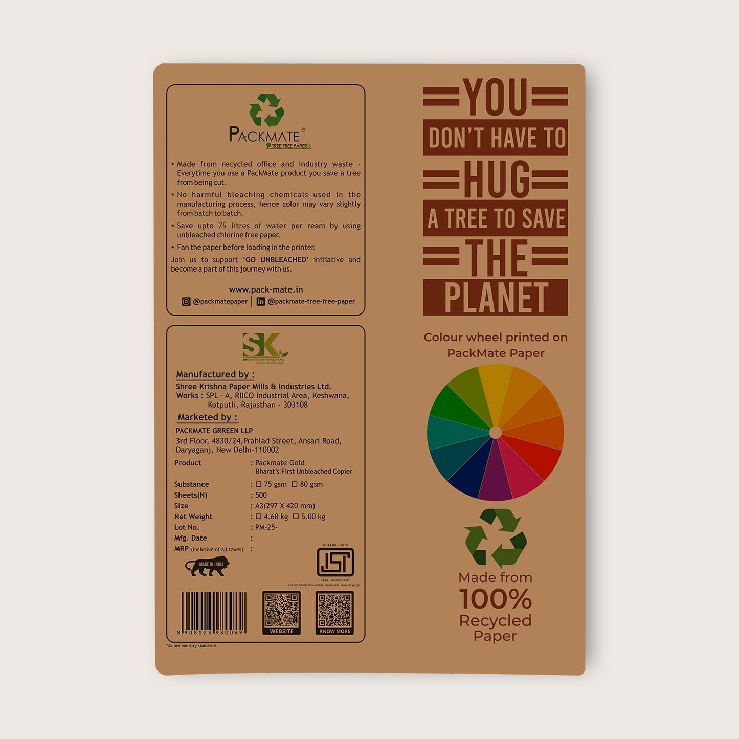 Packmate Gold Copier - A3, 1 Ream, 500 Sheet (Not Bright White) | Made From 100% Recycled Paper