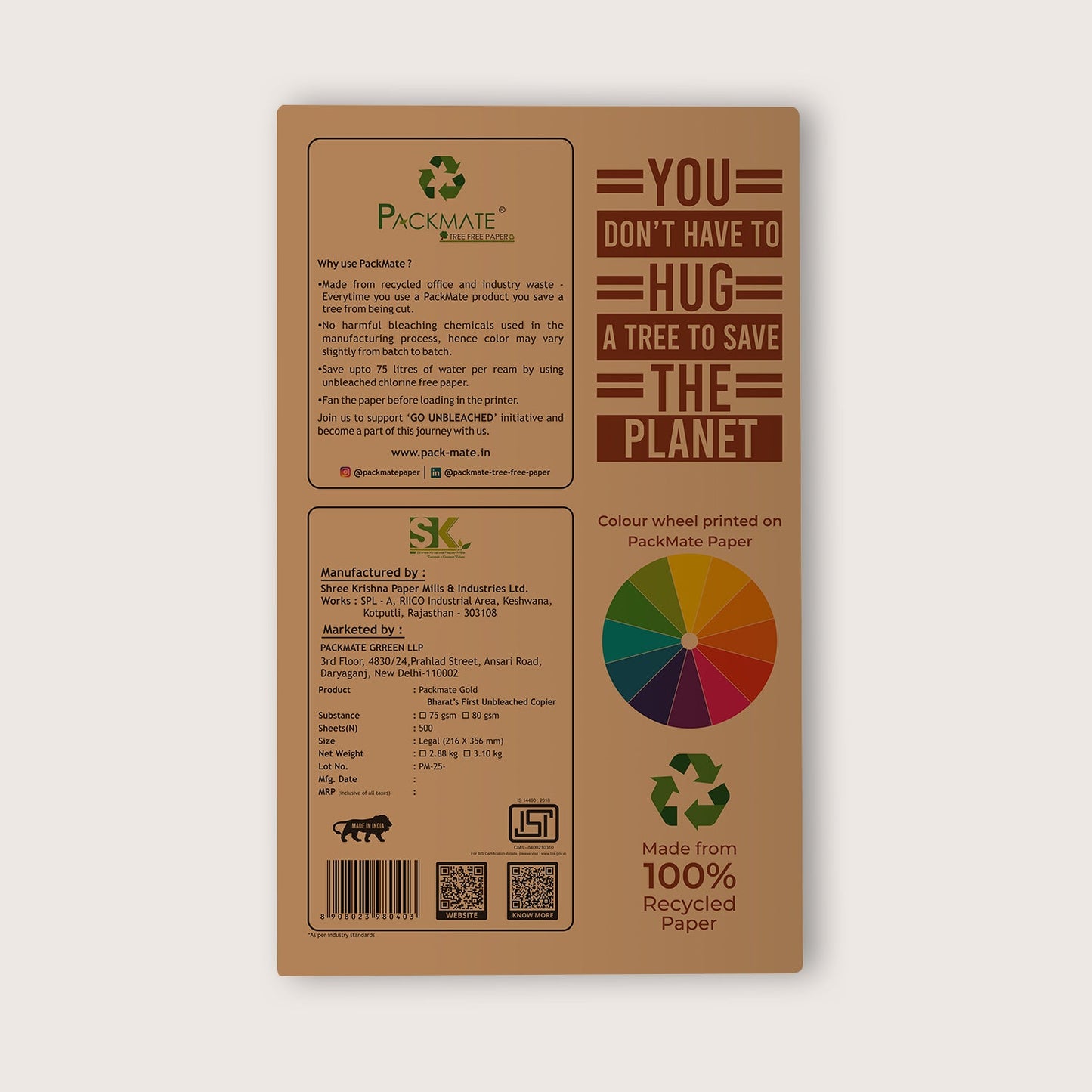 Packmate Gold Copier - Legal,1 Ream, 500 Sheet (Not Bright White) | Made From 100% Recycled Paper