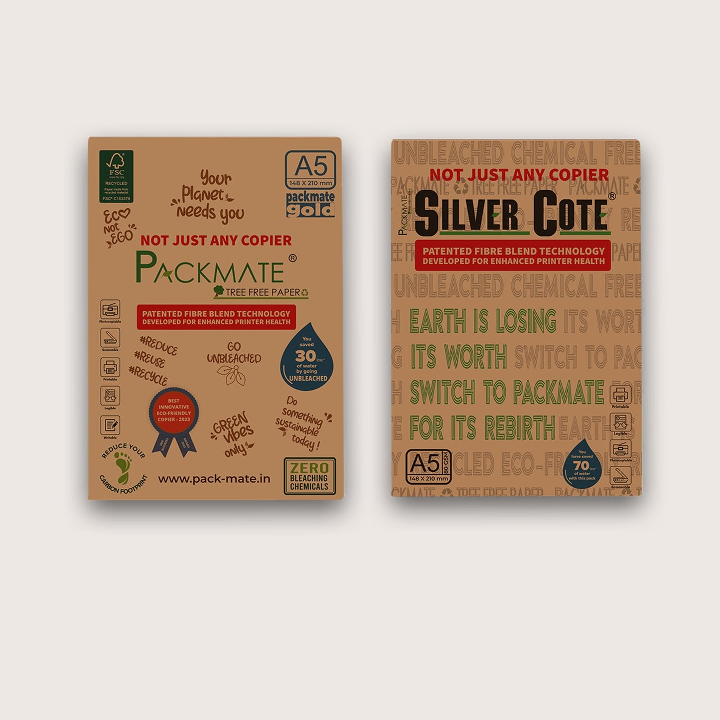 Packmate A5 Copier Combo (1 Silvercote + 1 Gold) Made From 100% Recycled Paper