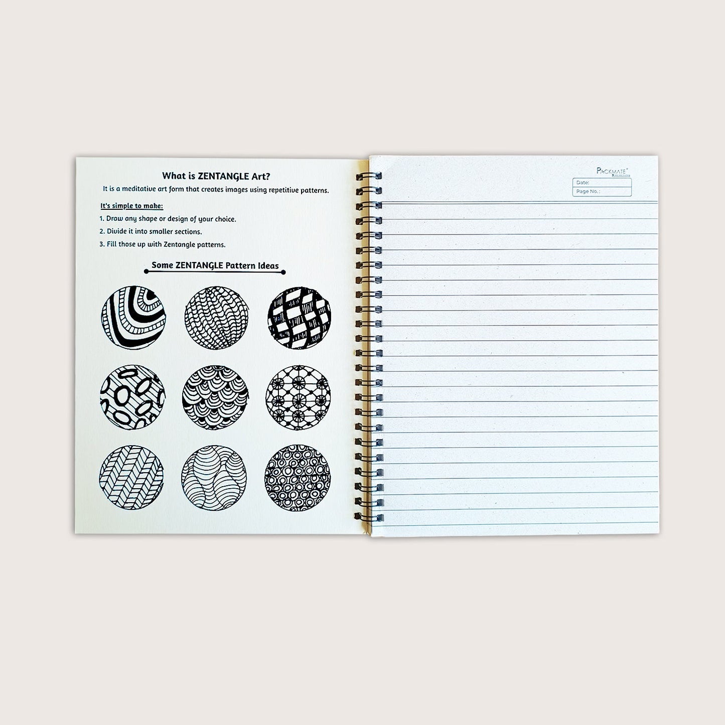 Packmate Zentangle Art Spiral Notebook (Lion Design) - Ruled (Pack of 3) Made From 100% Recycled Paper