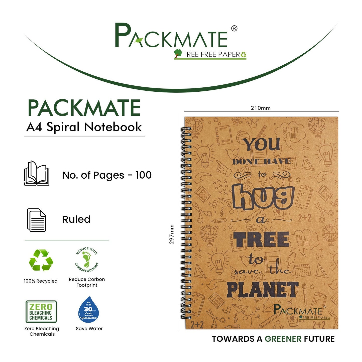 Packmate A4 Wiro Exercise Book - Ruled - Made From 100% Recycled Paper