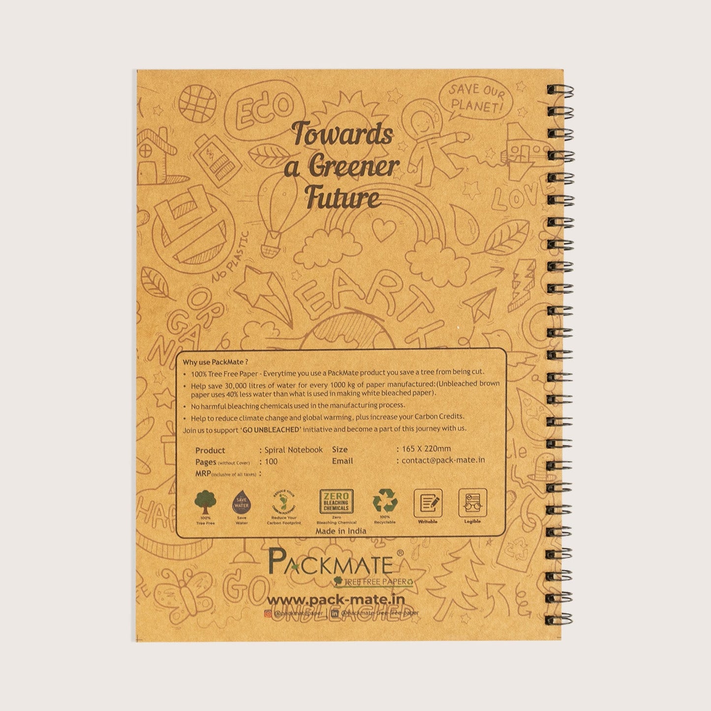Packmate Spiral Notebook - Ruled (Pack of 3) Made From 100% Recycled Paper