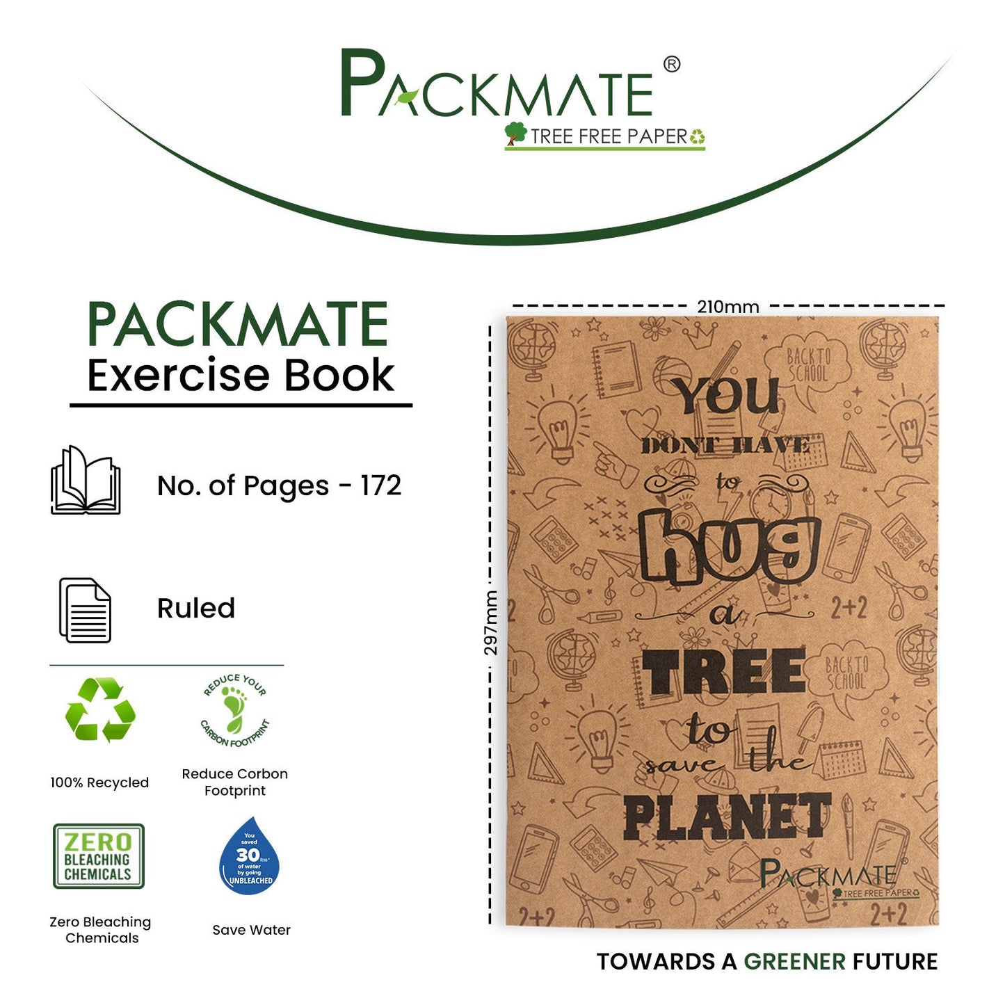 Packmate A4 Exercise Book - Unruled (Pack of 3) Made From 100% Recycled Paper
