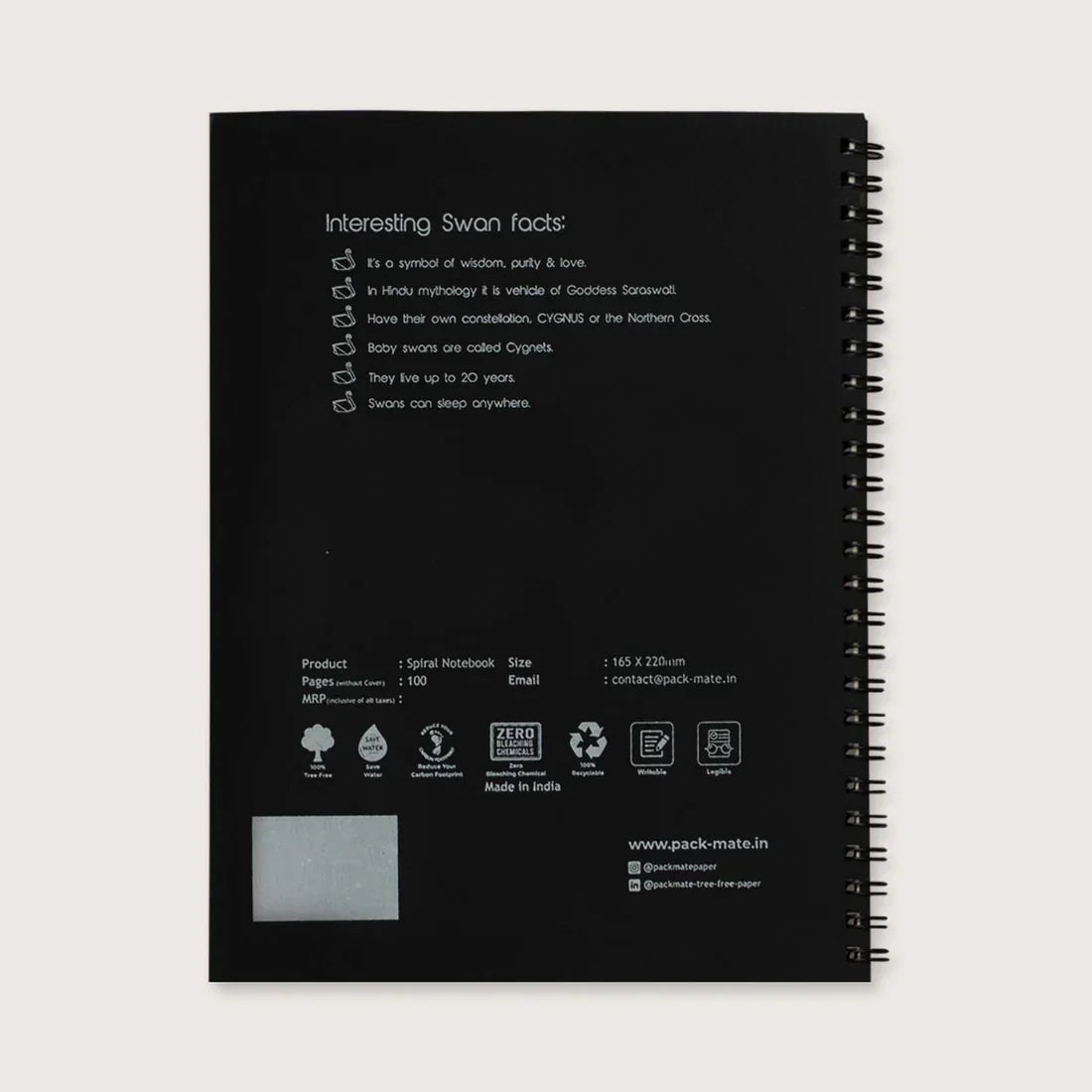 Packmate Black Spiral Notebook - Ruled (Pack of 3) Made From 100% Recycled Paper