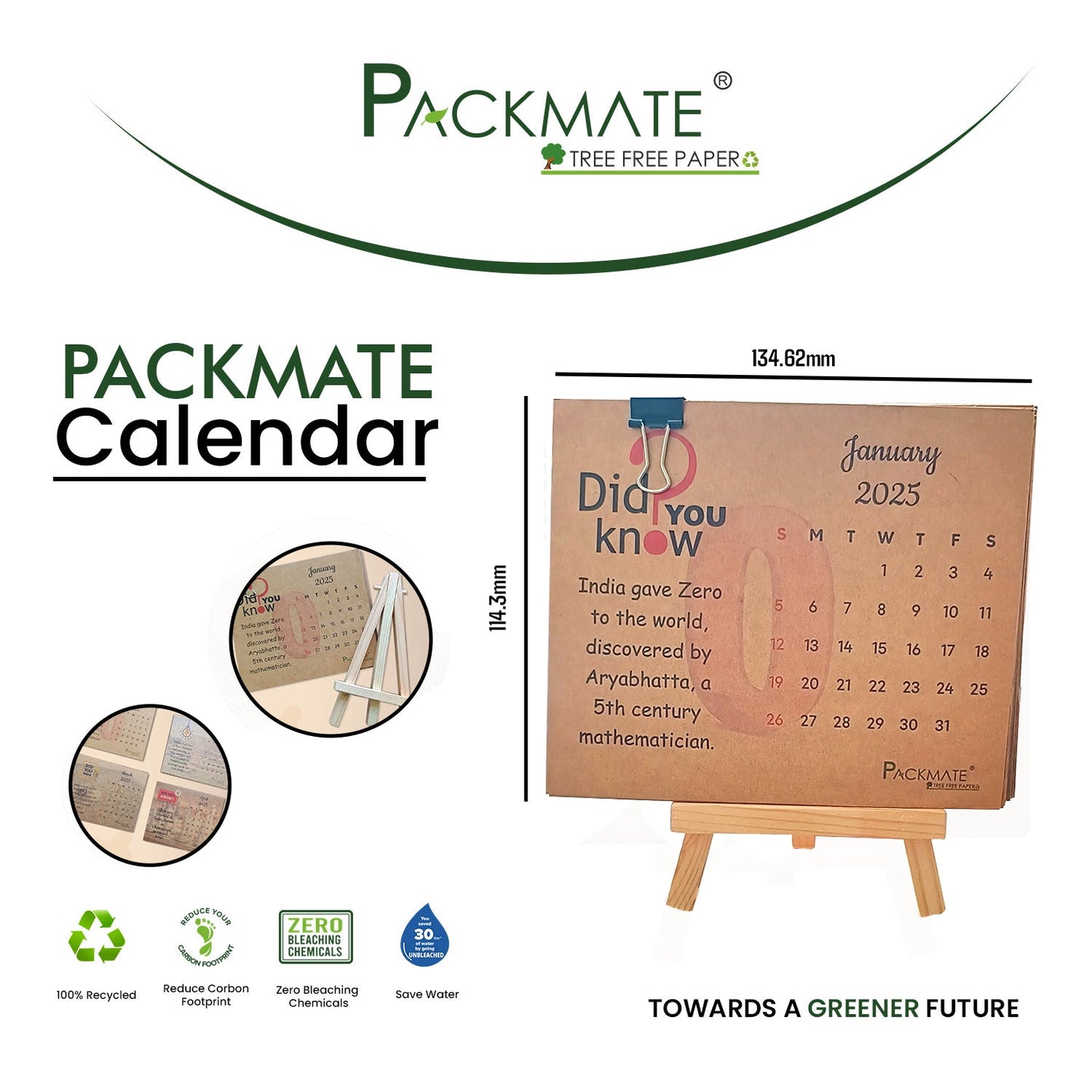 Packmate Calendar | 2025 (Pack of 2) Made From 100% Recycled Paper