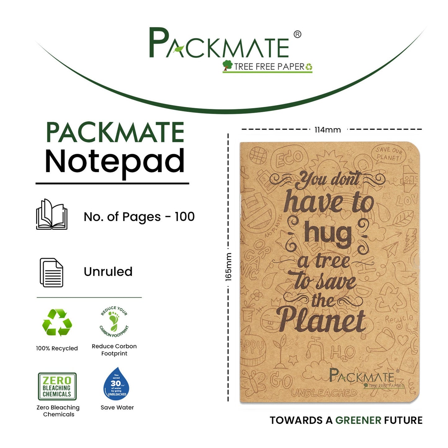Packmate Unruled Notepad (Pack of 5) Made From 100% Recycled Paper