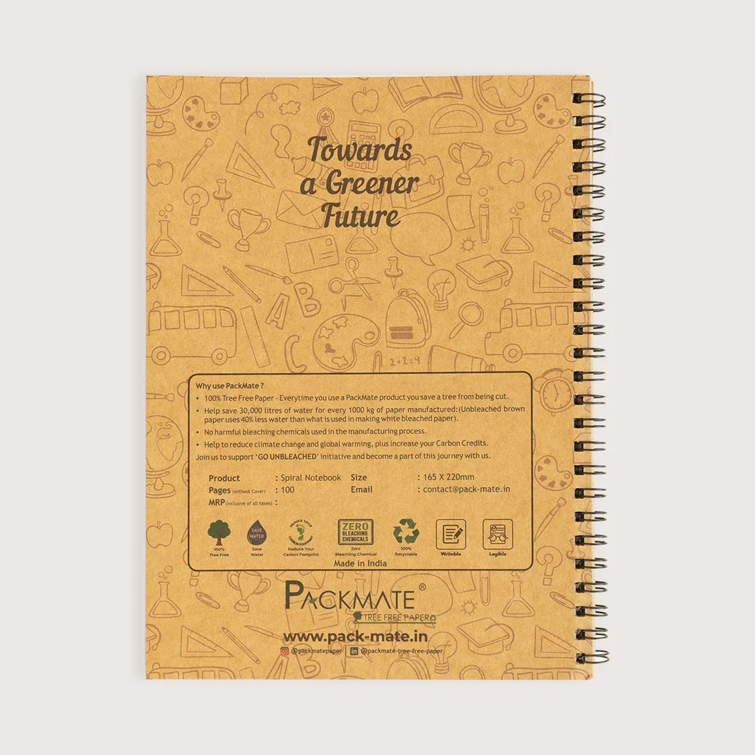packmate spiral notebook - ruled (pack of 5) made from 100% recycled paper