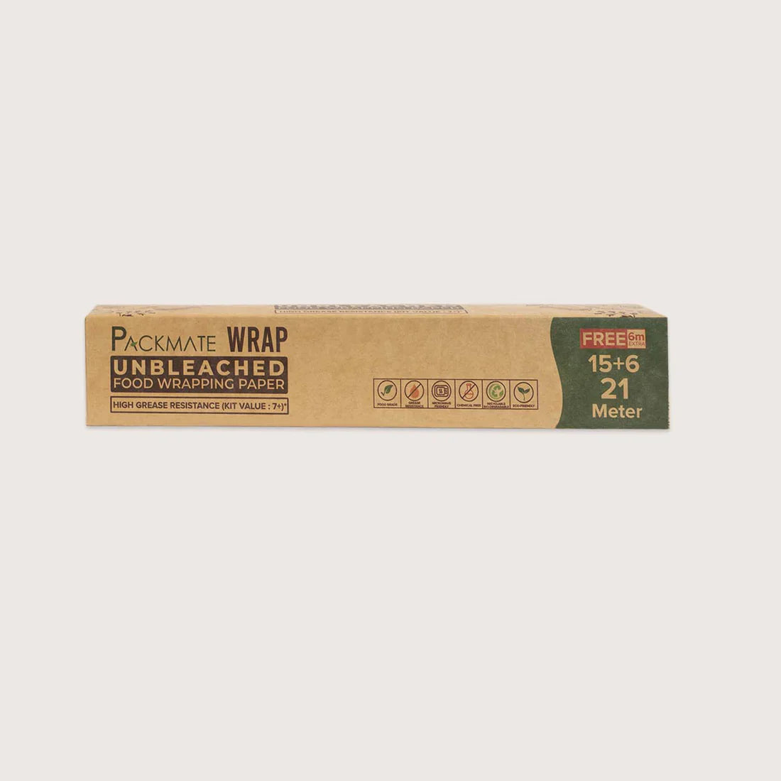 packmate wrap - greaseproof food wraping paper combo (1 brown + 1 white), 21 (15+6) meter roll