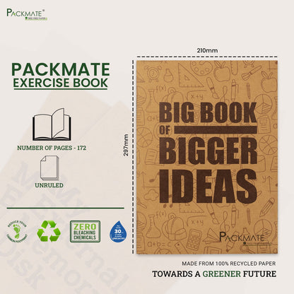 Packmate A4 Exercise Book - Unruled (Pack of 3) Made From 100% Recycled Paper